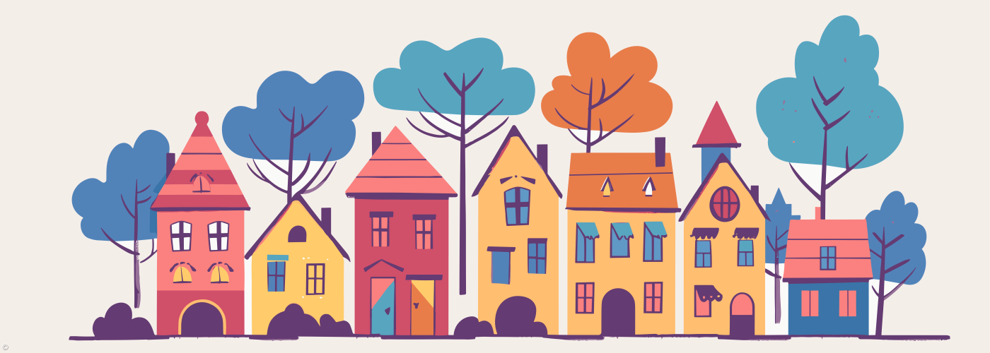 illustrierte Häuserreihe als Sinnbild für Gemeinden und Verbände