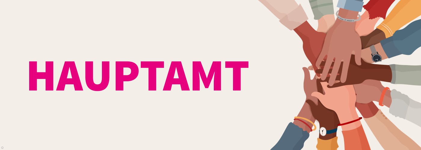 zusammenhaltende Hände mit der Überschrift "Hauptamt"