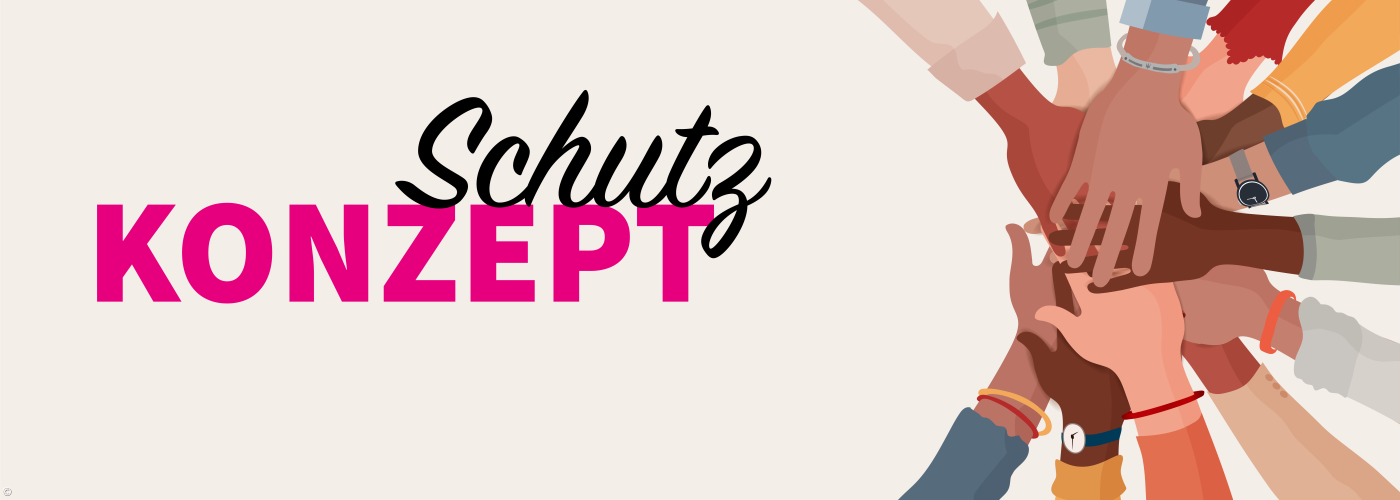 zusammenhaltende Hände mit der Überschrift "Schutzkonzept"