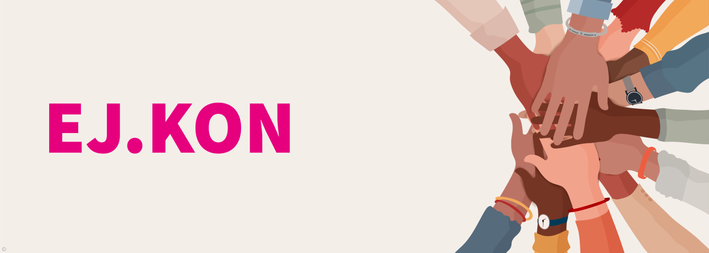 Illustration von Hände und dem Schriftzug ej.kon für Konfiaktionen.