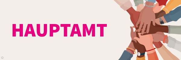 zusammenhaltende Hände mit der Überschrift "Hauptamt"